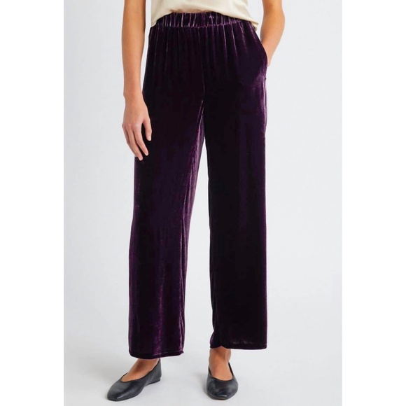 EILEEN FISHER Velvet Wide Ankle Purple Rayon & Silk Pants XL - Picture 1 of 10